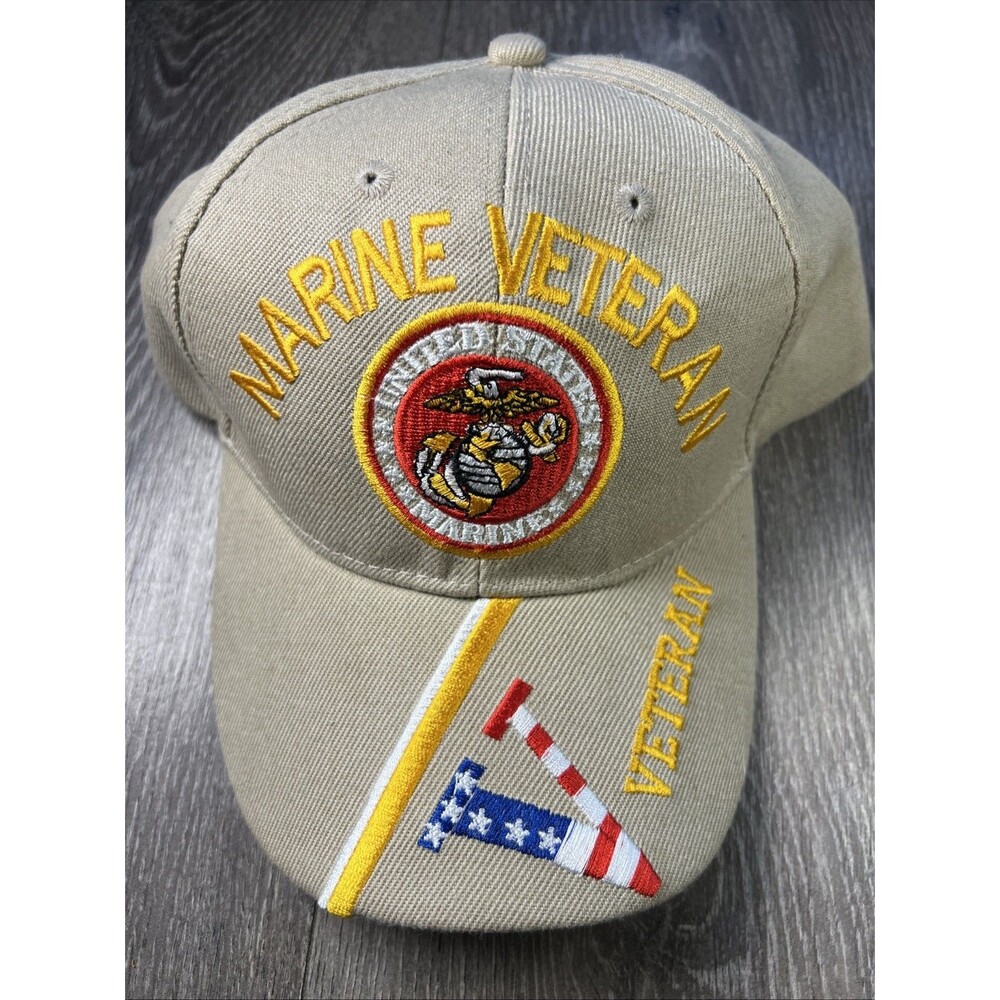 United States Marine Veteran Vet Strong Beige Adjustable Hat Cap Military USA